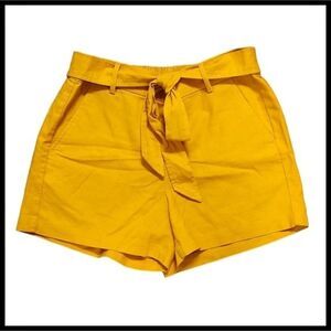 NWT J Crew Factory Linen Blend Shorts  Belted Pockets Mustard Yellow Gold 8 NEW